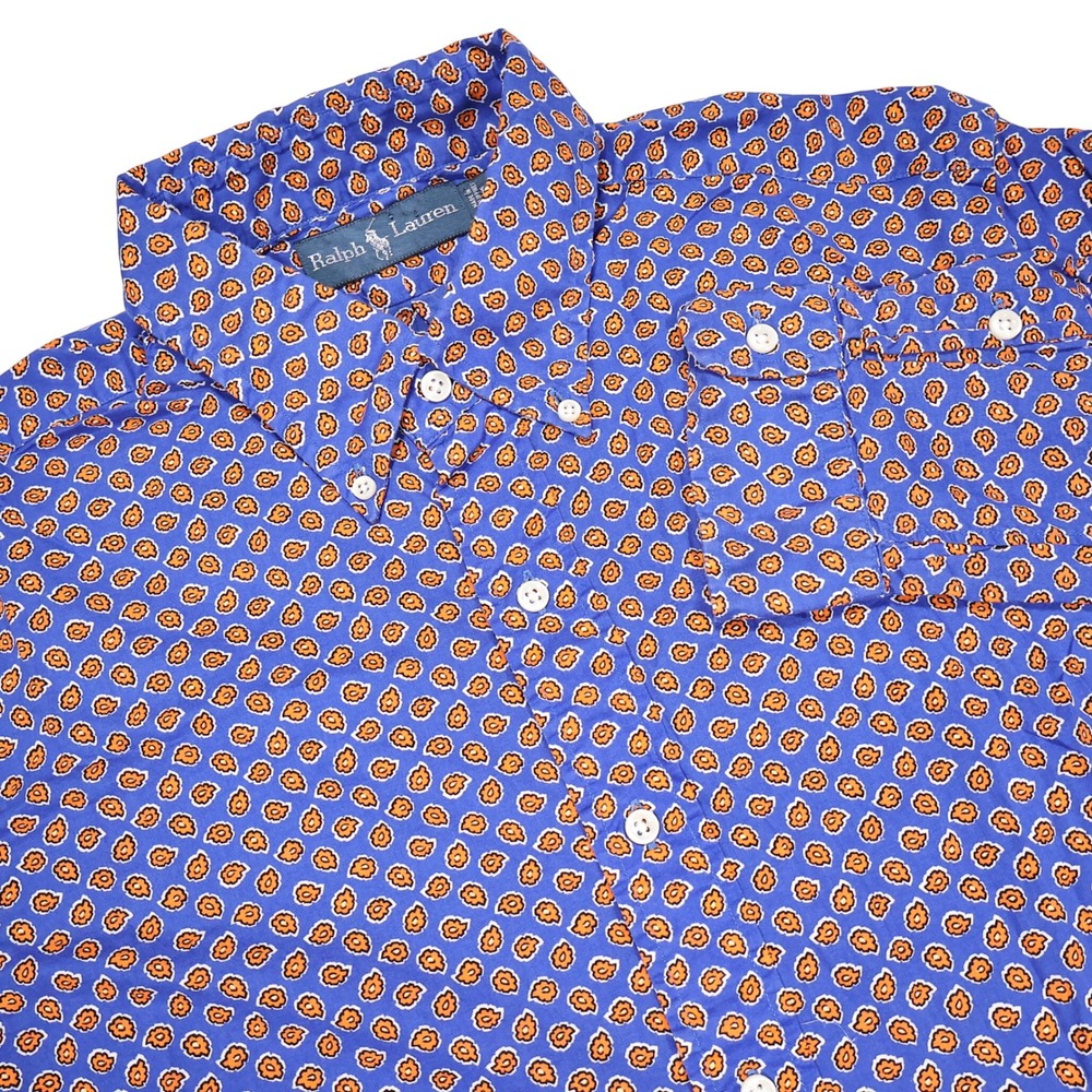 RALPH LAUREN Men's L Blue Orange Floral Paisley Long Sleeve Button Down Shirt